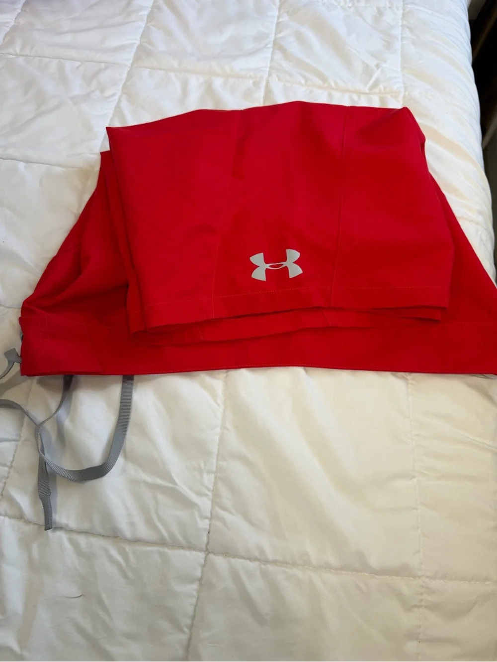 Under Armour Men’s Bright Red Swim Board Shorts with Gray Drawstring